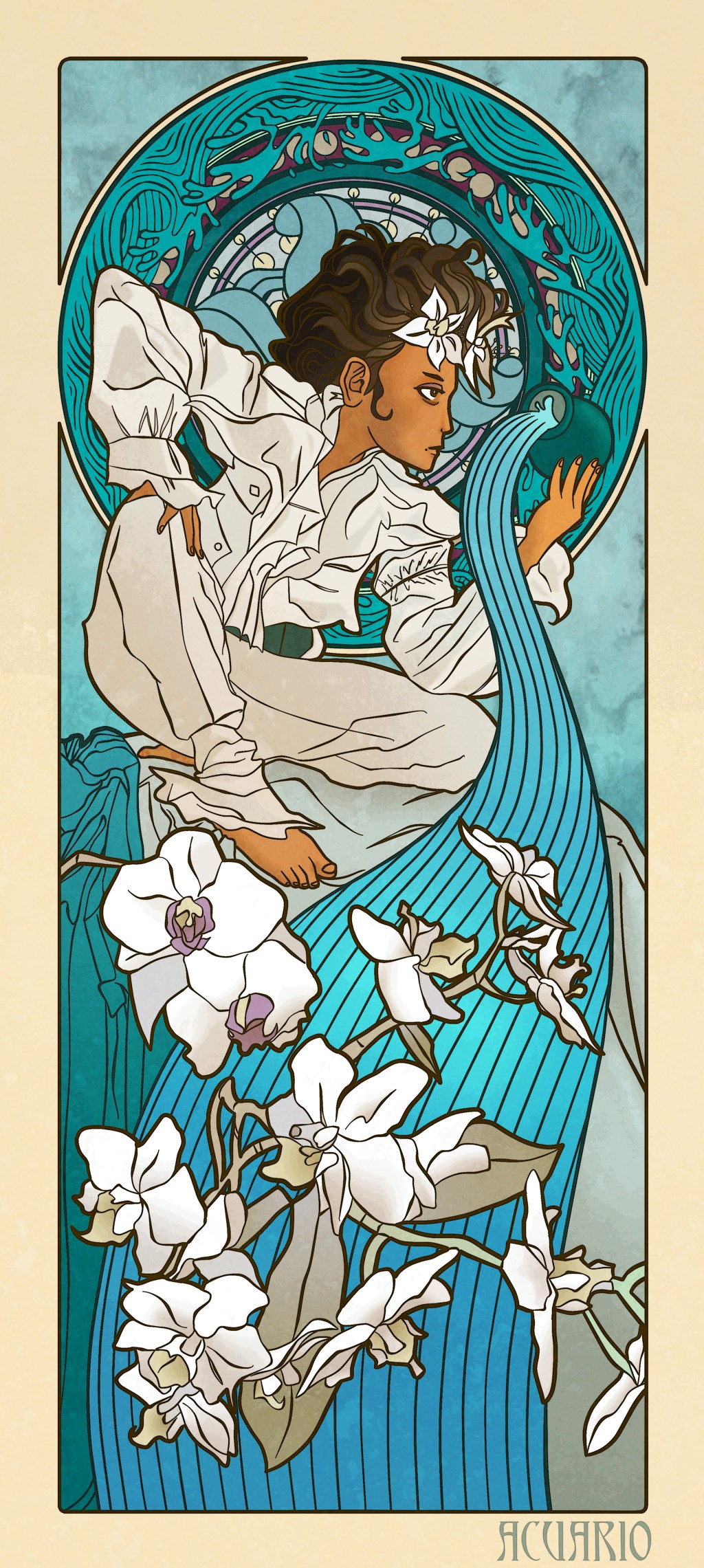 Acuario — Art Nouveau Card