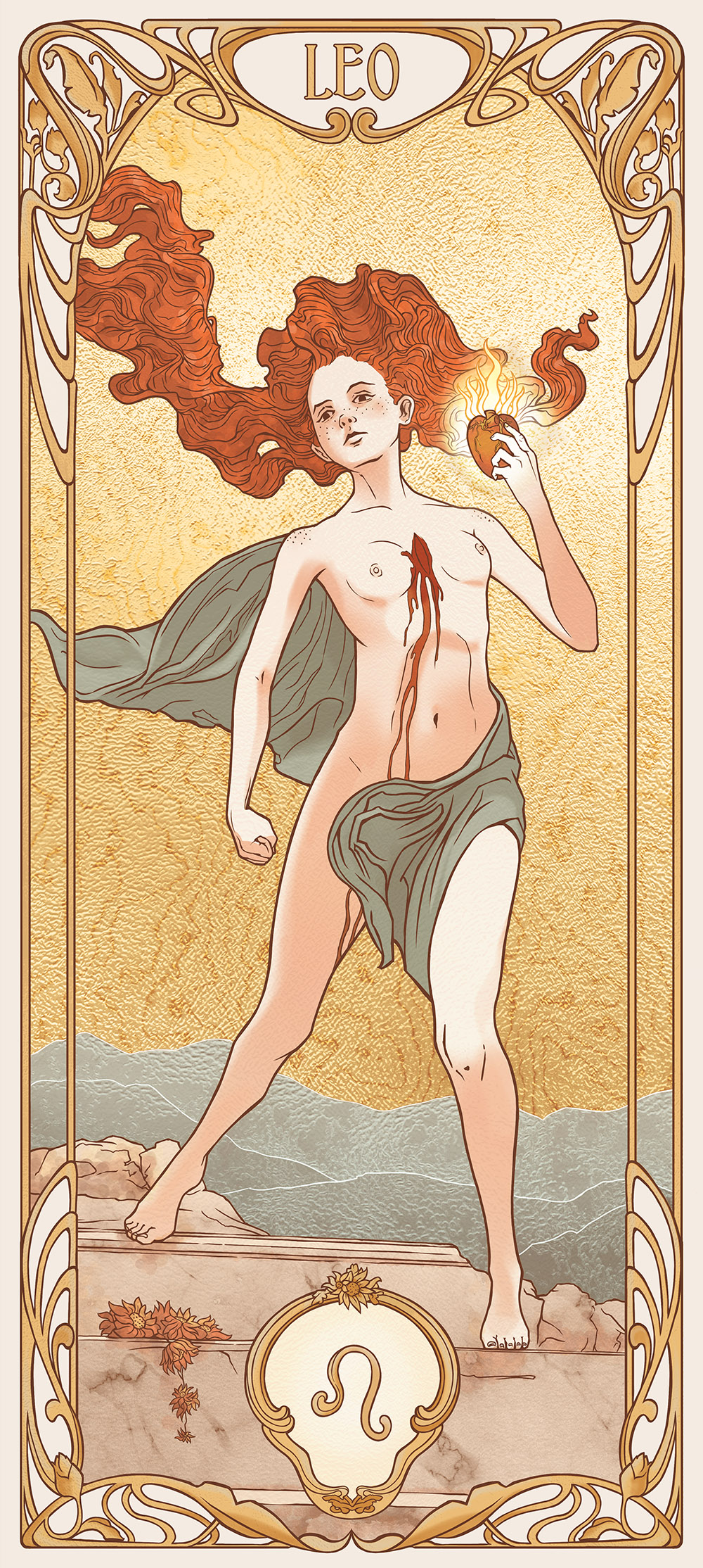 Leo — Art Nouveau Card
